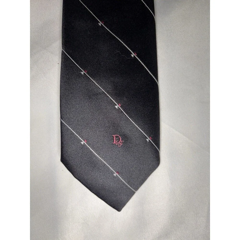 Vintage Christian Dior Black Striped Tie Authentic Dior Monogram - Missing tag